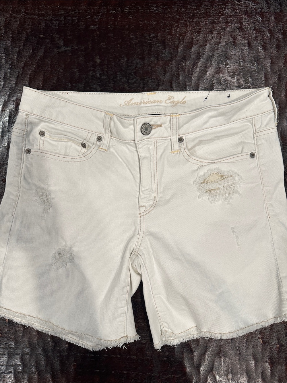 American Eagle Outfitters White Distressed Jean Shorts